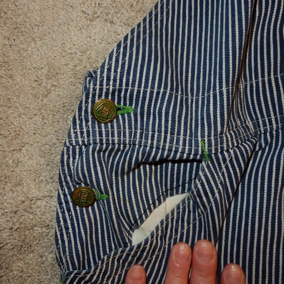 Beat up LIBERTY vintage hickory striped overalls XL 46x32 button fly - Picture 8 of 12